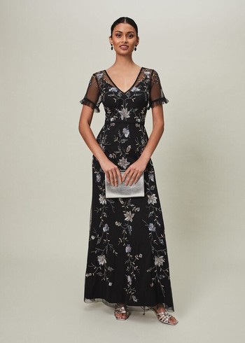 Phase Eight Sierra Sequin Floral Dress Black Canada | GVFCWQ-375